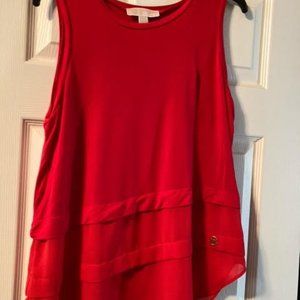 Michael Kors Sleeveless Tiered Mixed Media Top Red  Coral Reef Size M
